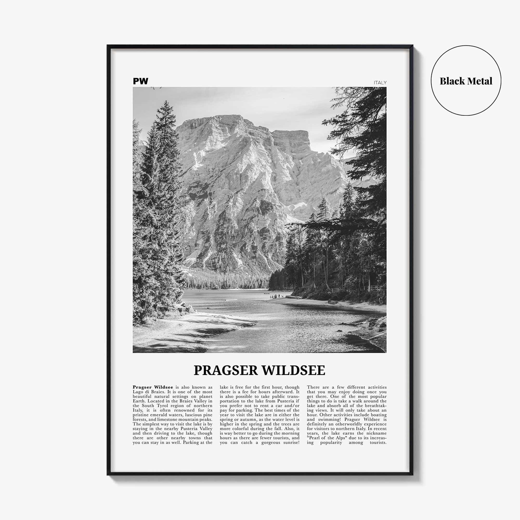 Pragser Wildsee Print Black and White, Pragser Wildsee Wall Art, Pragser Wildsee Photo, Lake Prags, Lake Braies, Prags Dolomites Tyrol Italy
