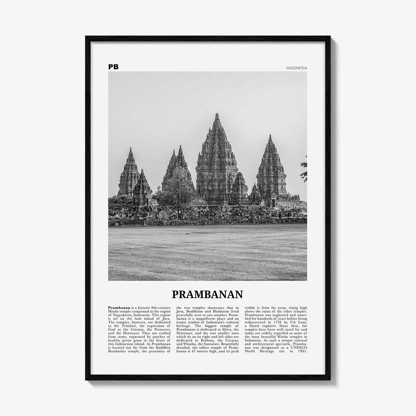 Prambanan Print Black and White, Prambanan Wall Art, Prambanan Poster, Prambanan Photo, Prambanan Wall Décor, Prambanan Map, Indonesia