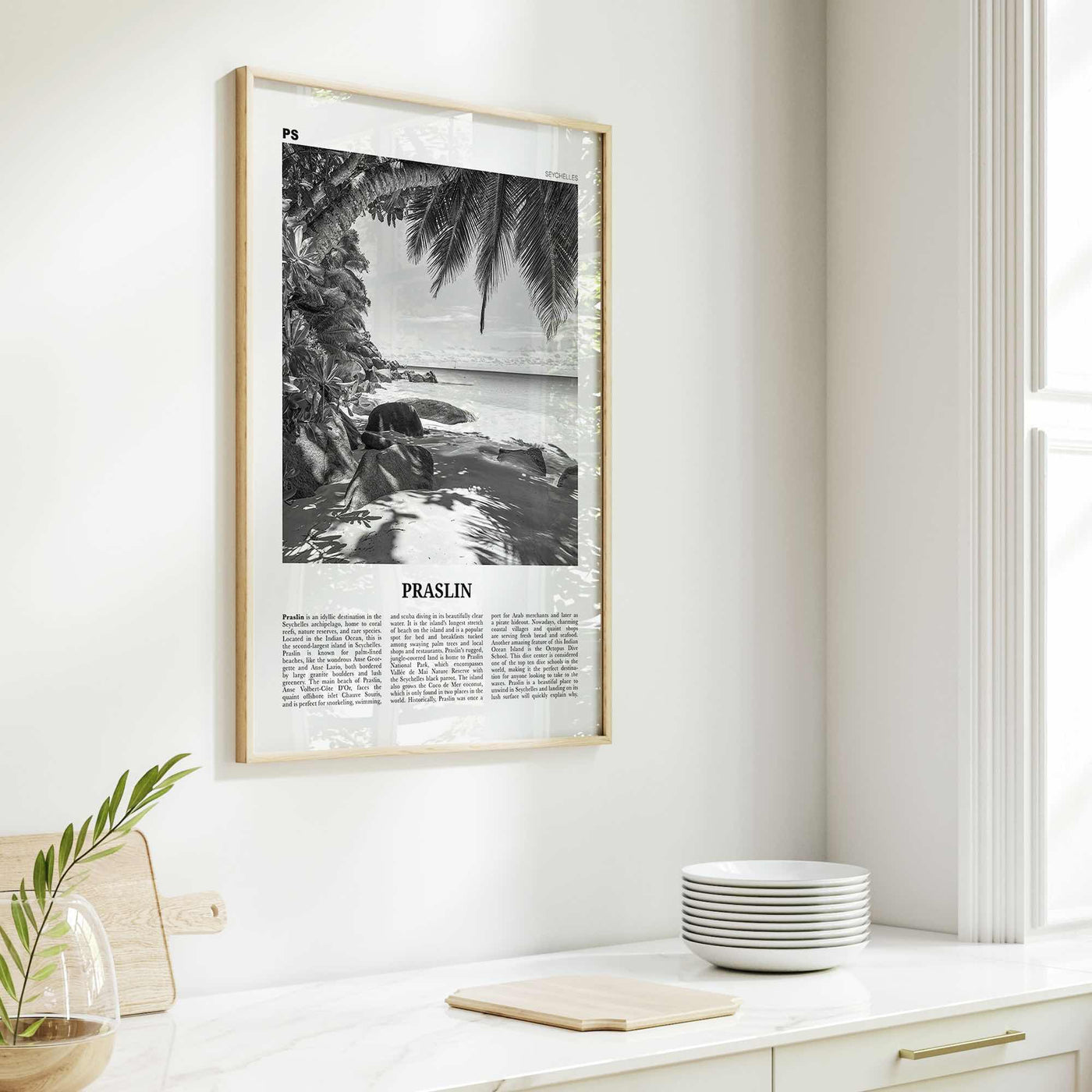 Praslin Print Black and White, Praslin Wall Art, Praslin Poster, Praslin Photo, Praslin Wall Décor, Praslin Map, Seychelles