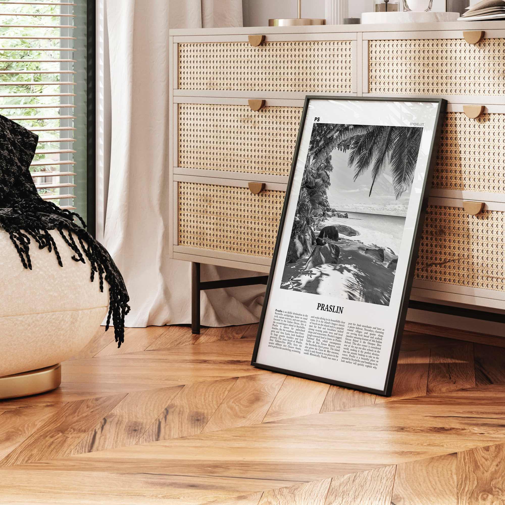 Praslin Print Black and White, Praslin Wall Art, Praslin Poster, Praslin Photo, Praslin Wall Décor, Praslin Map, Seychelles