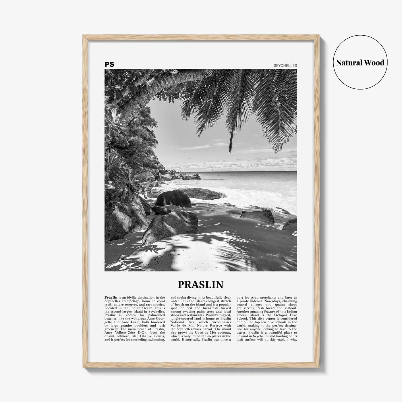 Praslin Print Black and White, Praslin Wall Art, Praslin Poster, Praslin Photo, Praslin Wall Décor, Praslin Map, Seychelles