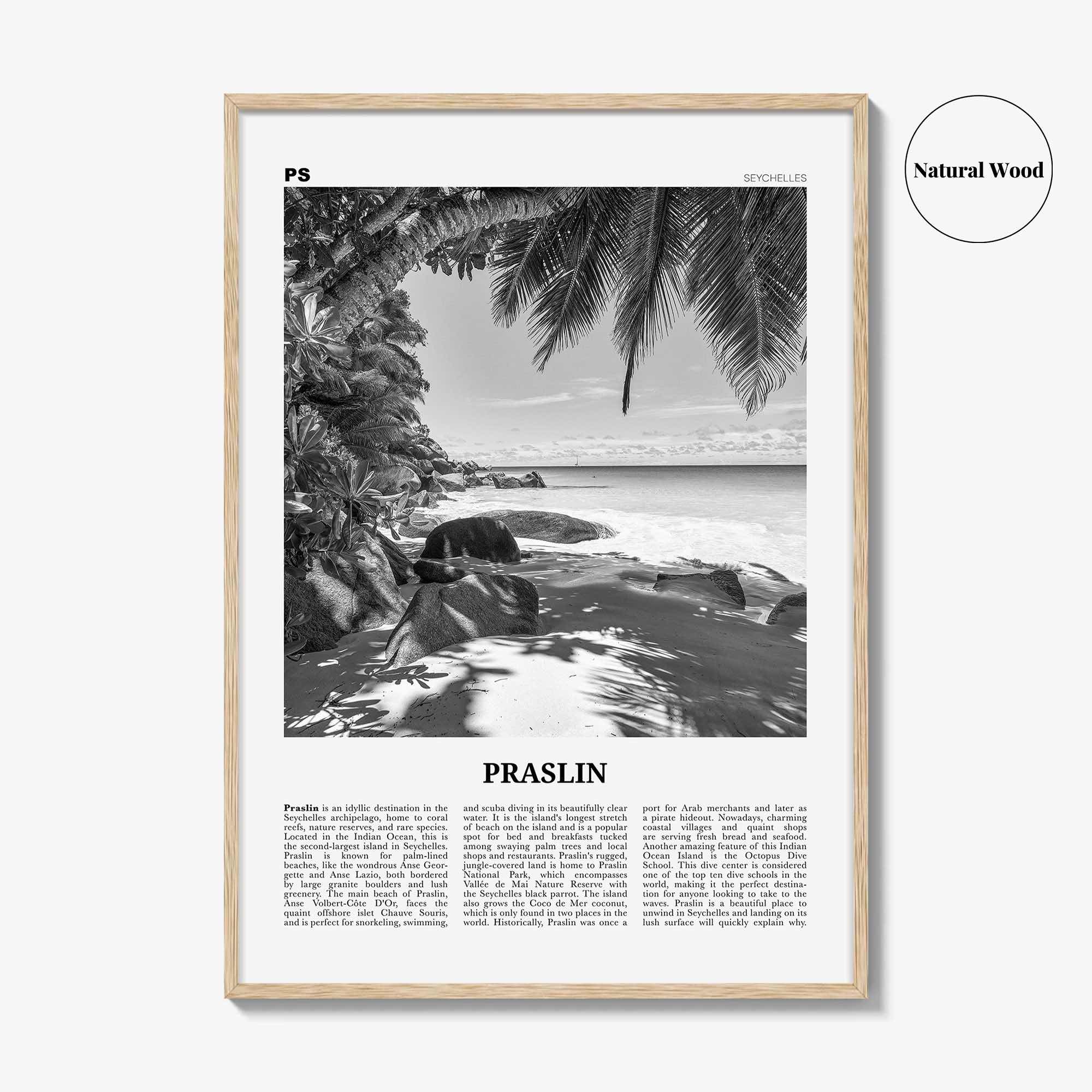 Praslin Print Black and White, Praslin Wall Art, Praslin Poster, Praslin Photo, Praslin Wall Décor, Praslin Map, Seychelles