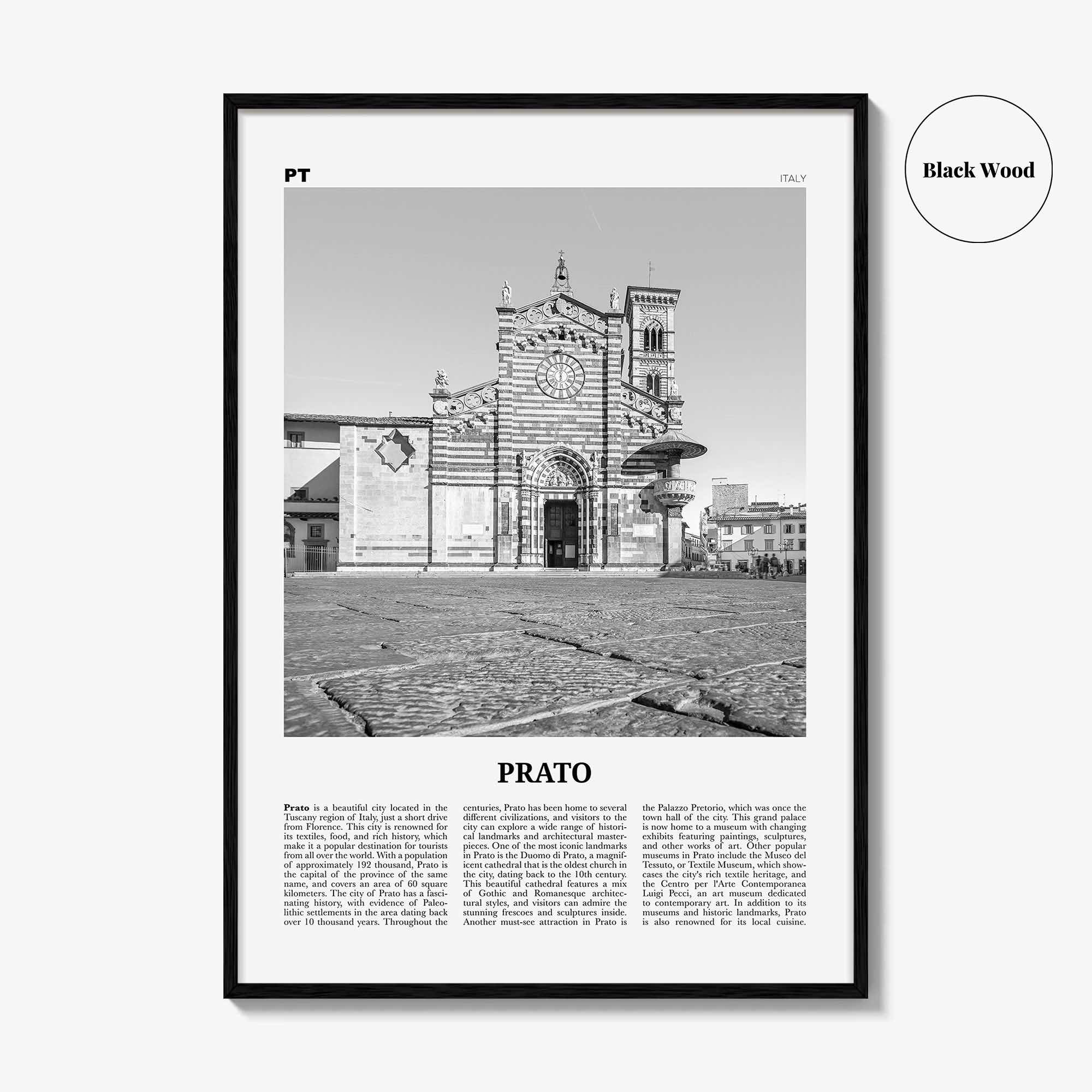 Prato Print Black and White, Prato Wall Art, Prato Poster, Prato Photo, Prato Wall Décor, Prato Map, Italy