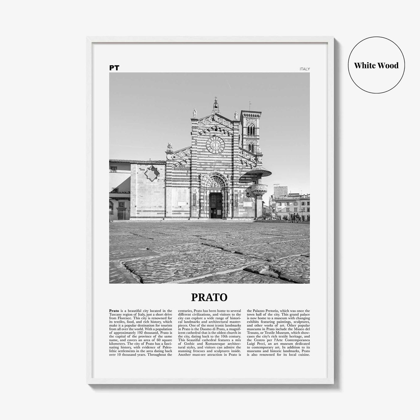 Prato Print Black and White, Prato Wall Art, Prato Poster, Prato Photo, Prato Wall Décor, Prato Map, Italy