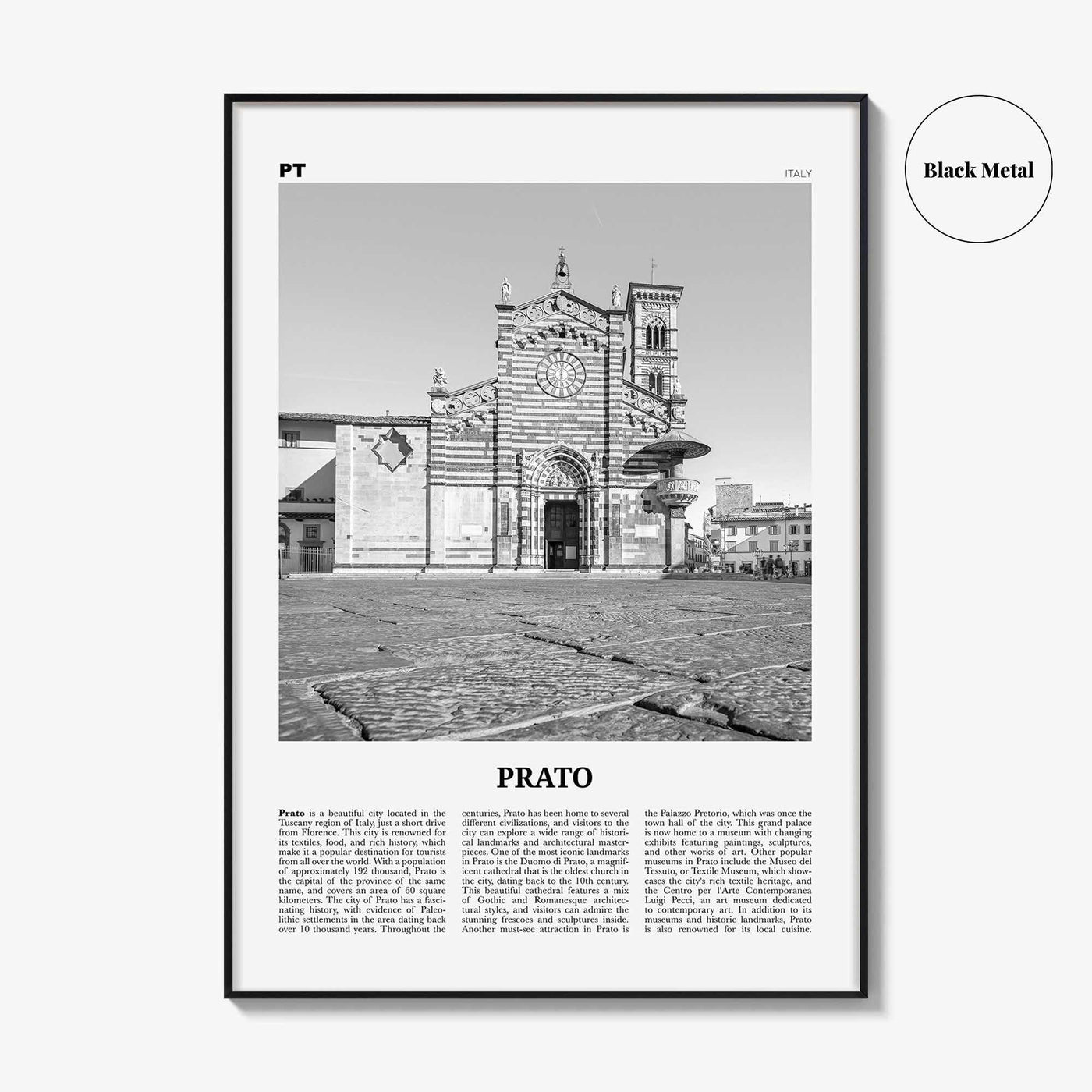 Prato Print Black and White, Prato Wall Art, Prato Poster, Prato Photo, Prato Wall Décor, Prato Map, Italy