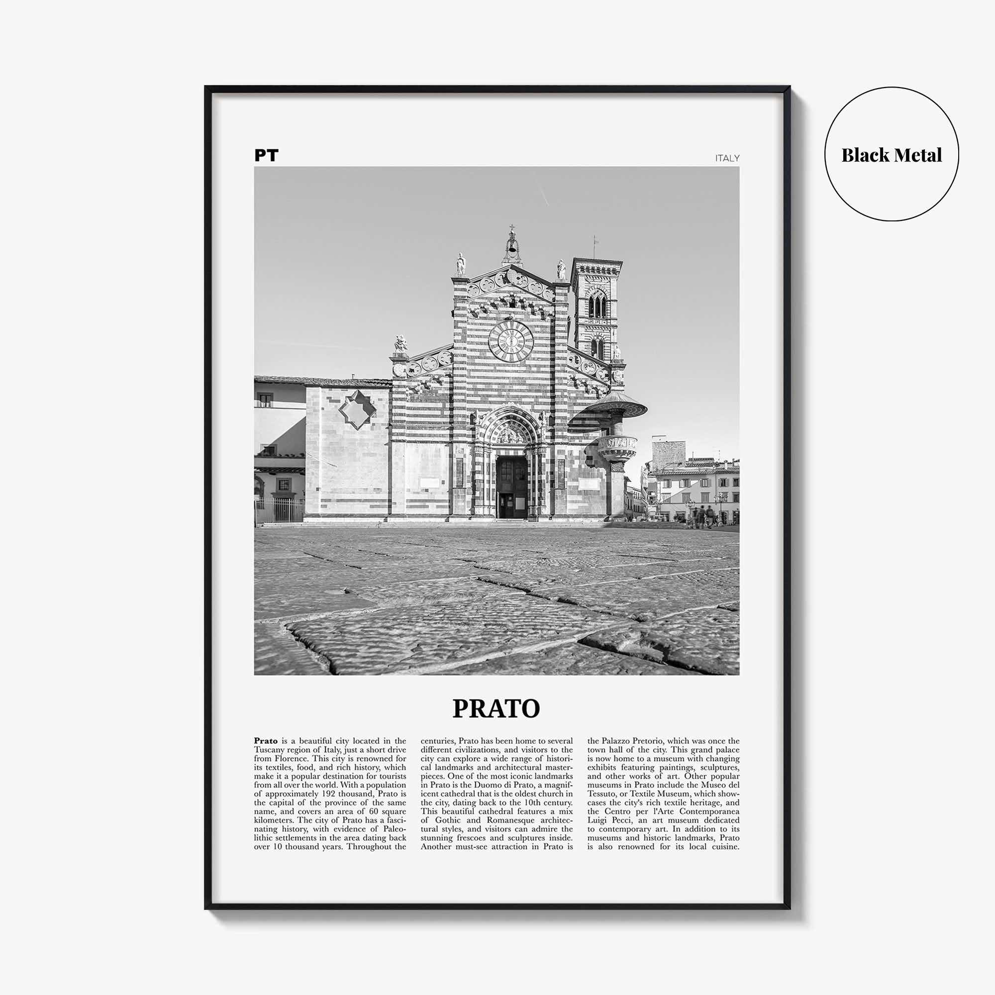 Prato Print Black and White, Prato Wall Art, Prato Poster, Prato Photo, Prato Wall Décor, Prato Map, Italy