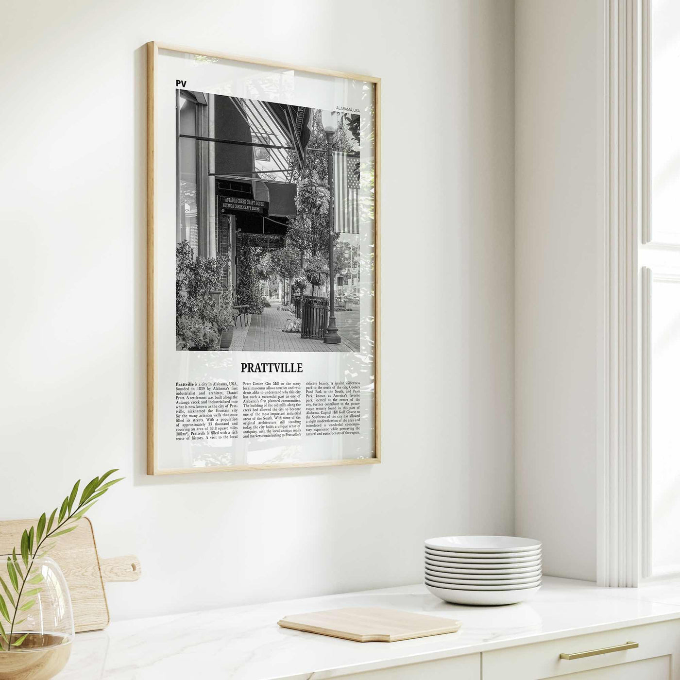 Prattville Print Black and White, Prattville Wall Art, Prattville Poster, Prattville Photo, Prattville Map, Alabama, USA