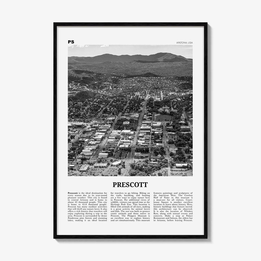 Prescott Print Black and White, Prescott Wall Art, Prescott Poster, Prescott Photo, Prescott Wall Décor, Prescott Map, Arizona, USA