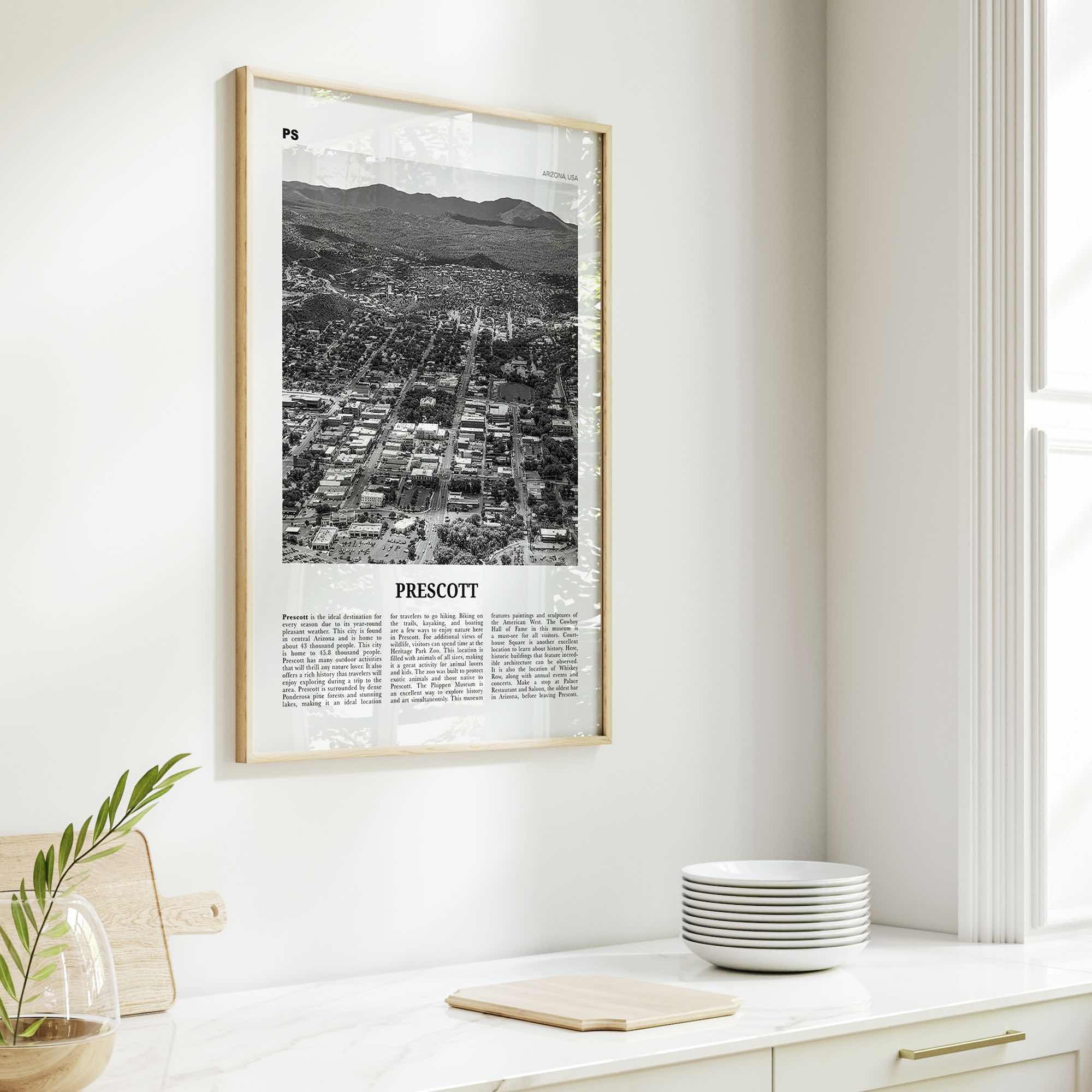 Prescott Print Black and White, Prescott Wall Art, Prescott Poster, Prescott Photo, Prescott Wall Décor, Prescott Map, Arizona, USA