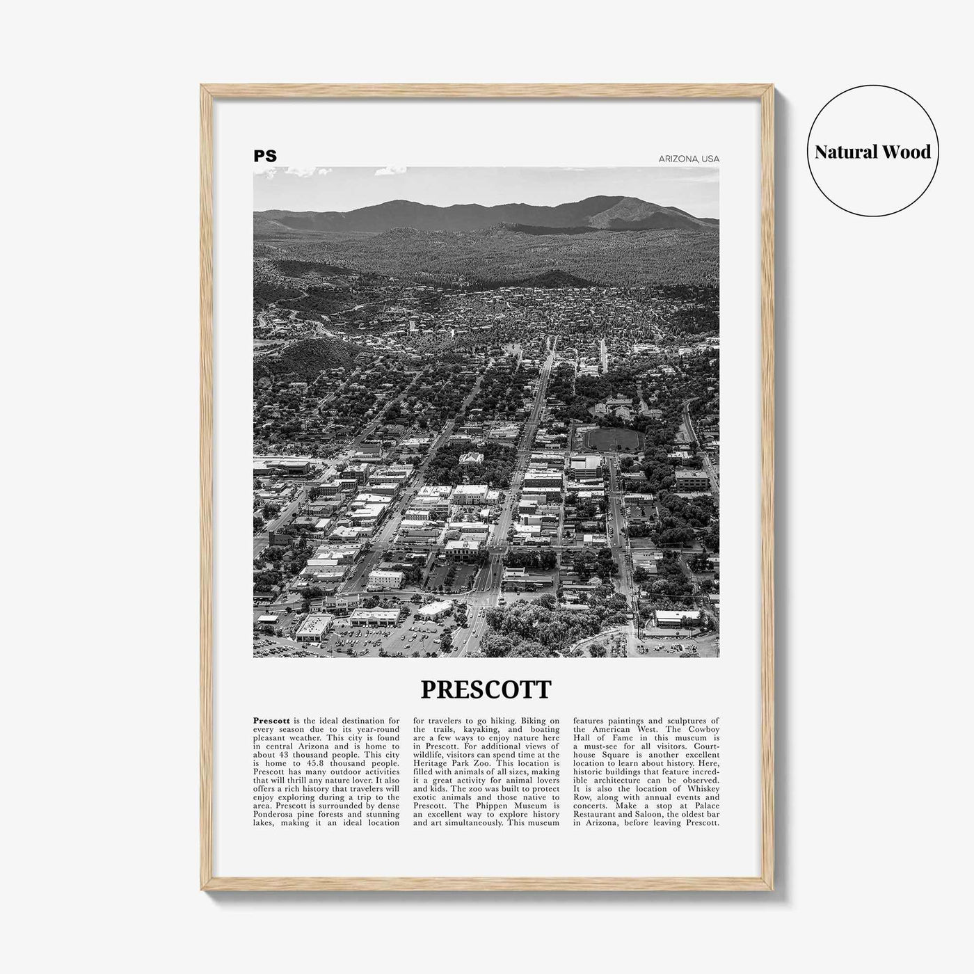 Prescott Print Black and White, Prescott Wall Art, Prescott Poster, Prescott Photo, Prescott Wall Décor, Prescott Map, Arizona, USA