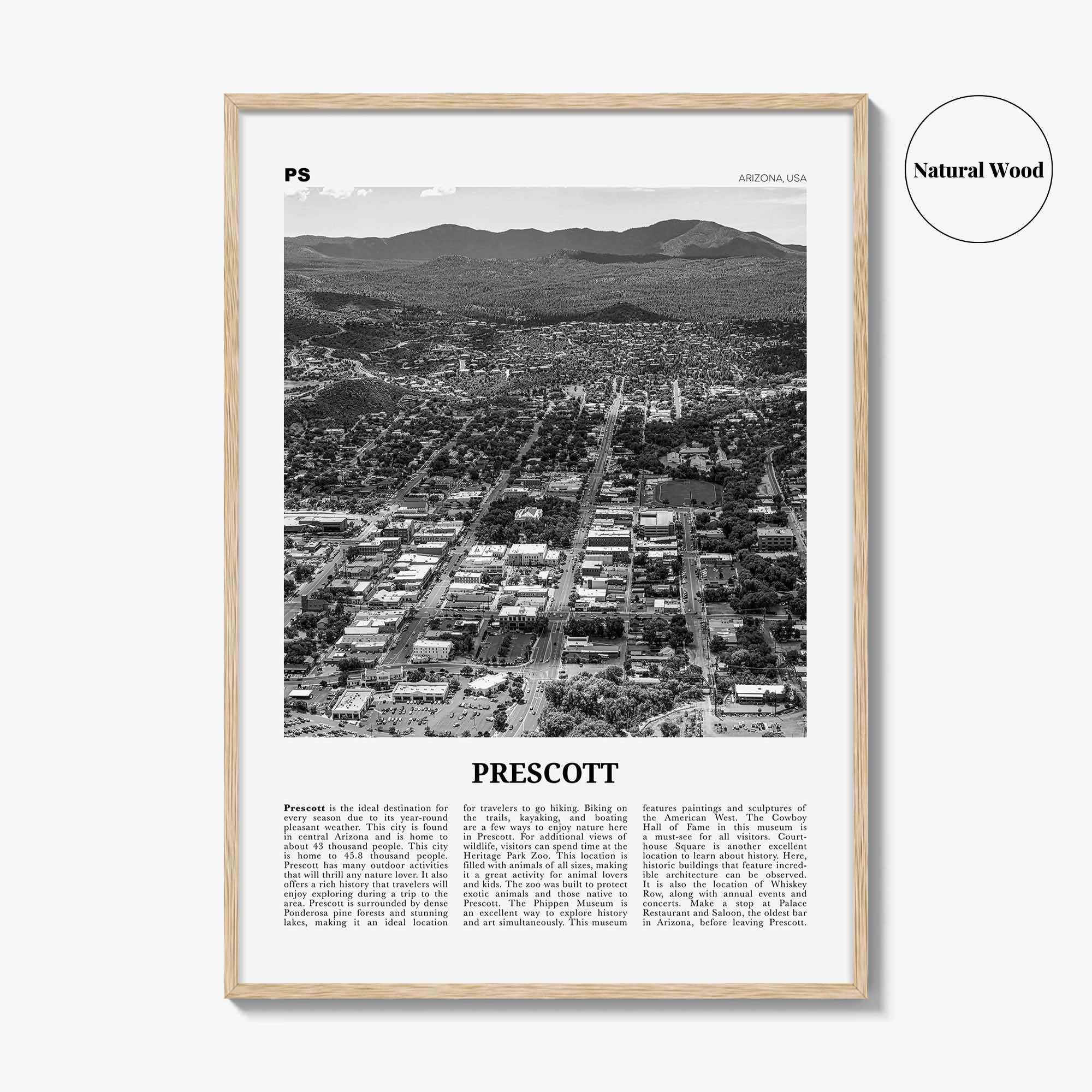 Prescott Print Black and White, Prescott Wall Art, Prescott Poster, Prescott Photo, Prescott Wall Décor, Prescott Map, Arizona, USA