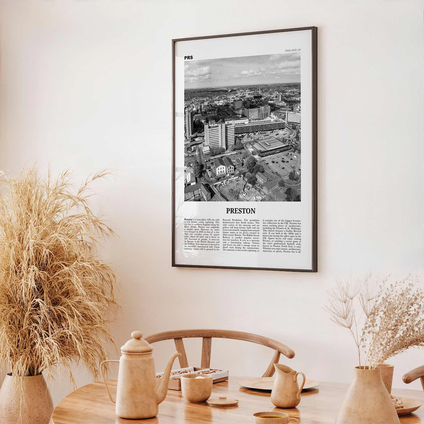 Preston City Print Black and White, Preston City Wall Art, Preston City Poster, Preston City Photo, Preston City Décor, England, UK