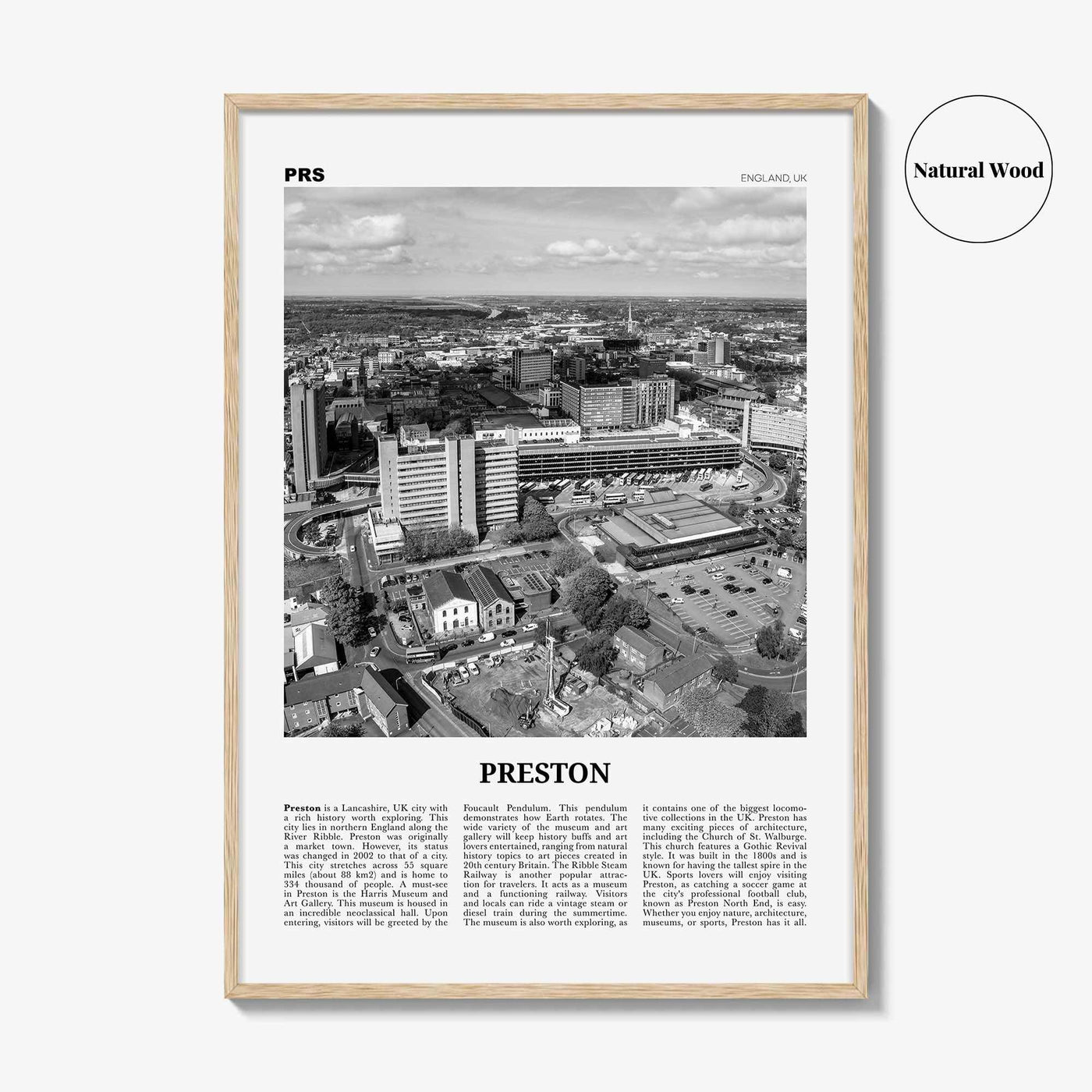 Preston City Print Black and White, Preston City Wall Art, Preston City Poster, Preston City Photo, Preston City Décor, England, UK