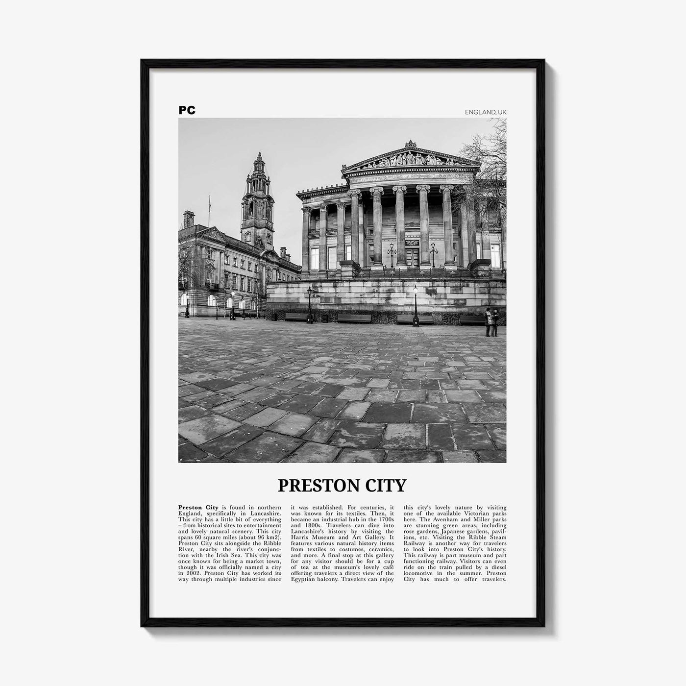 Preston Print Black and White, Preston Wall Art, Preston Poster, Preston Photo, Preston Wall Décor, Preston Map, England, UK