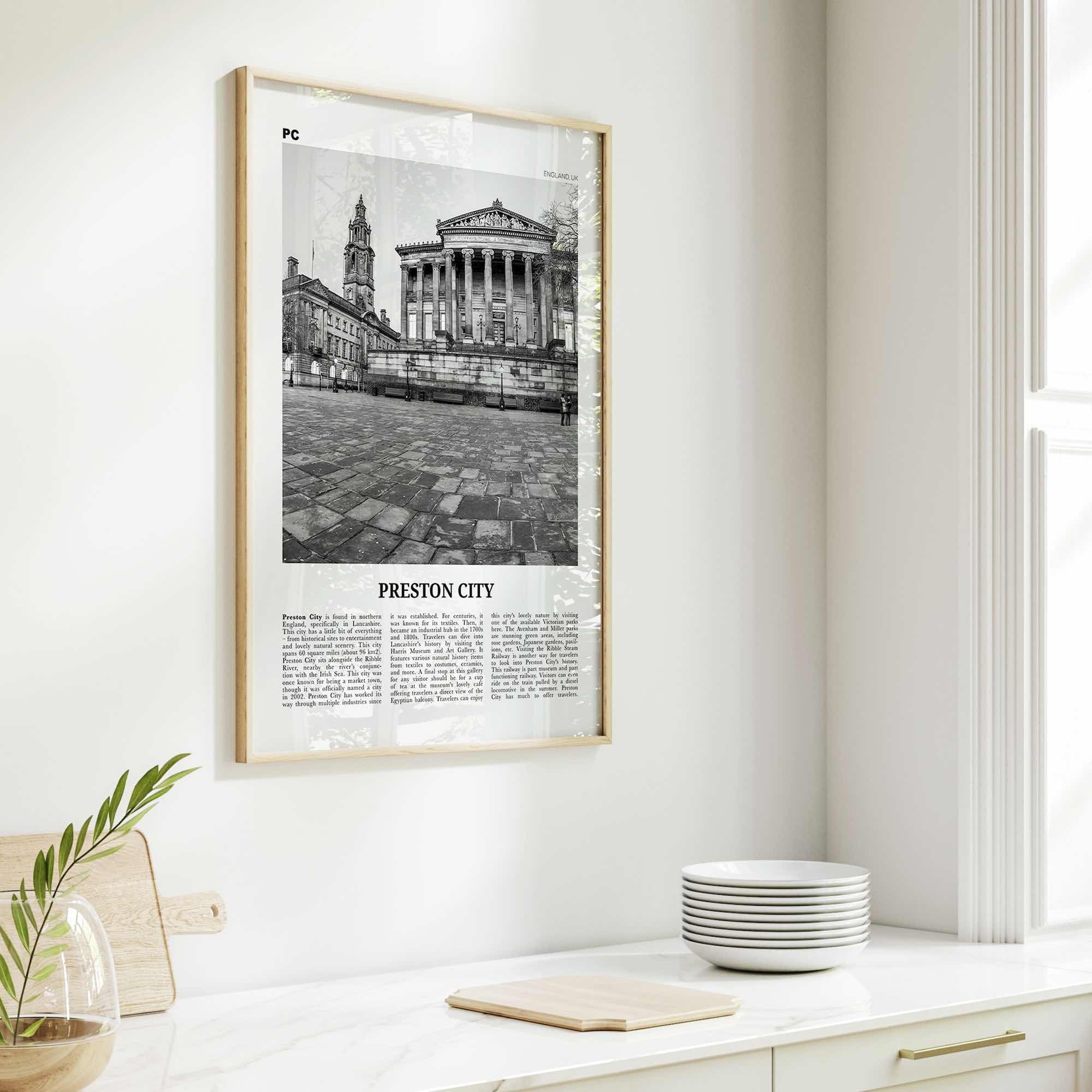 Preston Print Black and White, Preston Wall Art, Preston Poster, Preston Photo, Preston Wall Décor, Preston Map, England, UK