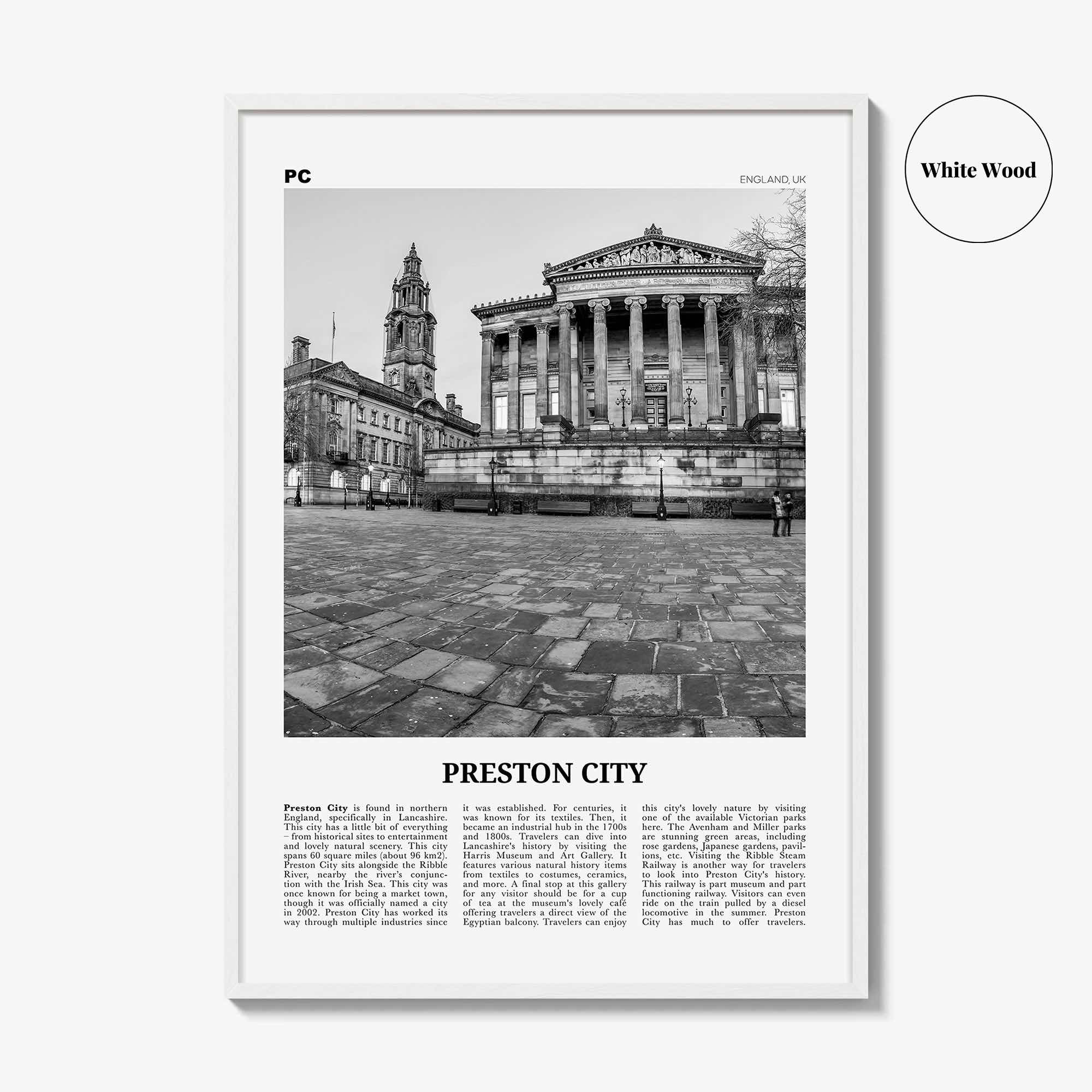 Preston Print Black and White, Preston Wall Art, Preston Poster, Preston Photo, Preston Wall Décor, Preston Map, England, UK