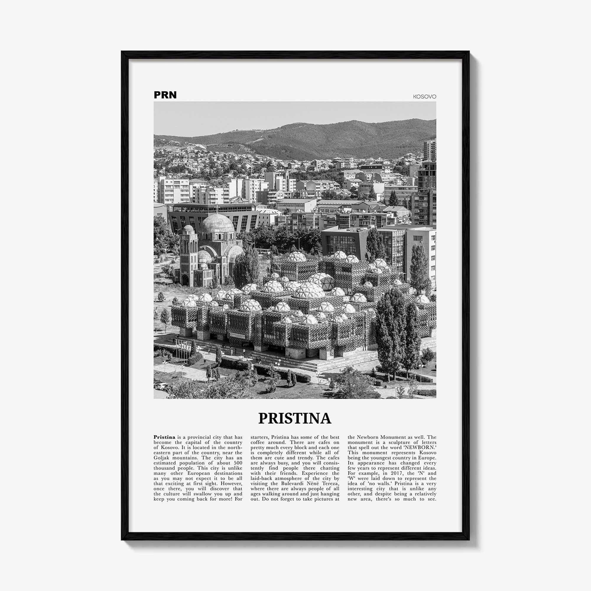 Pristina Print Black and White, Pristina Wall Art, Pristina Poster, Pristina Photo, Pristina Décor, Prishtina, Prishtinë, Priština, Kosovo