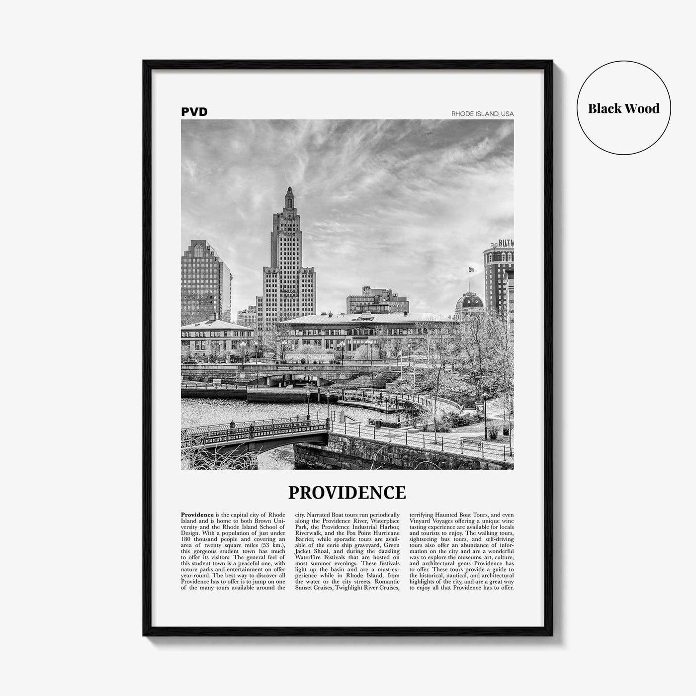 Providence Print Black and White, Providence Wall Art, Providence Poster, Providence Photo, Providence Map, Rhode Island, USA, United States