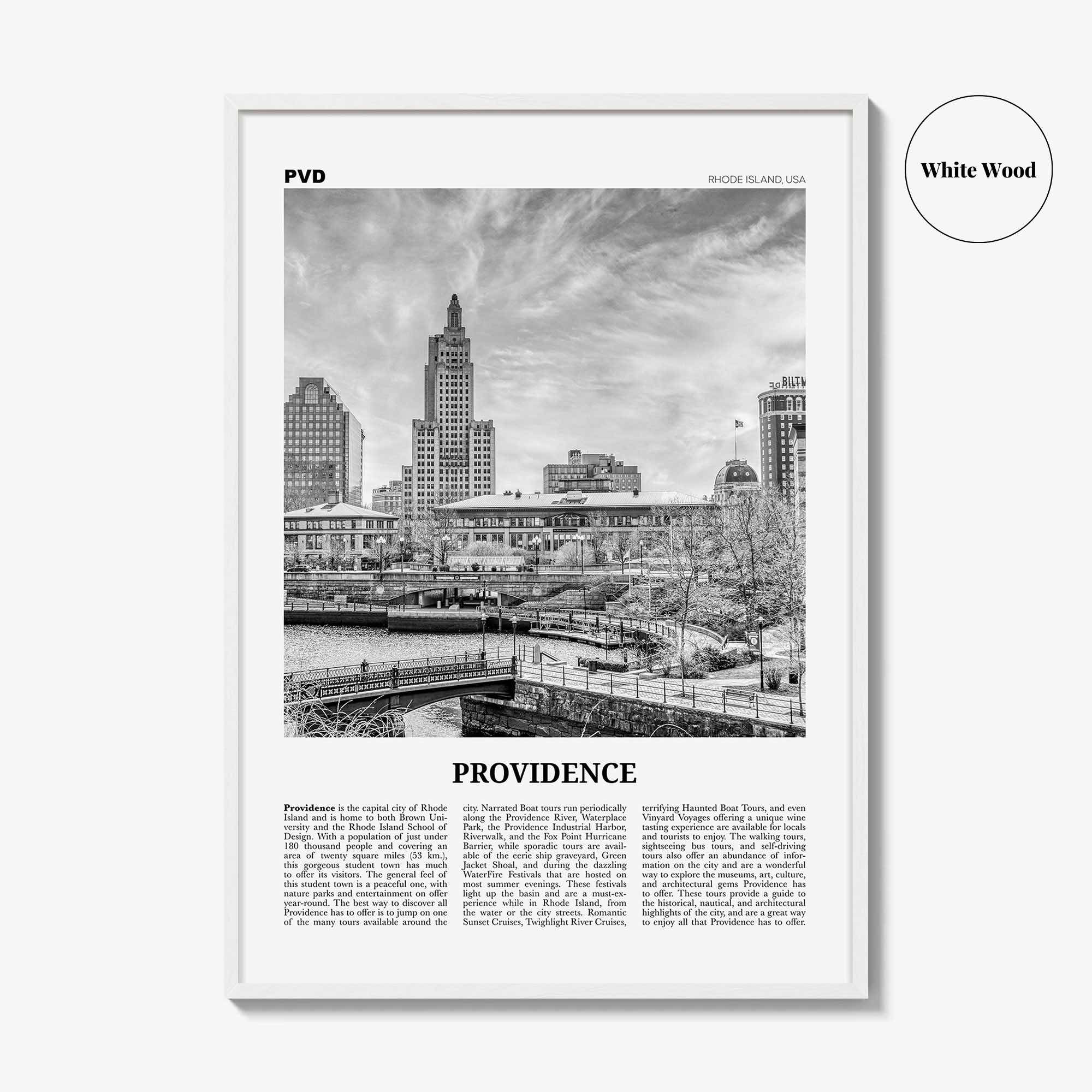 Providence Print Black and White, Providence Wall Art, Providence Poster, Providence Photo, Providence Map, Rhode Island, USA, United States
