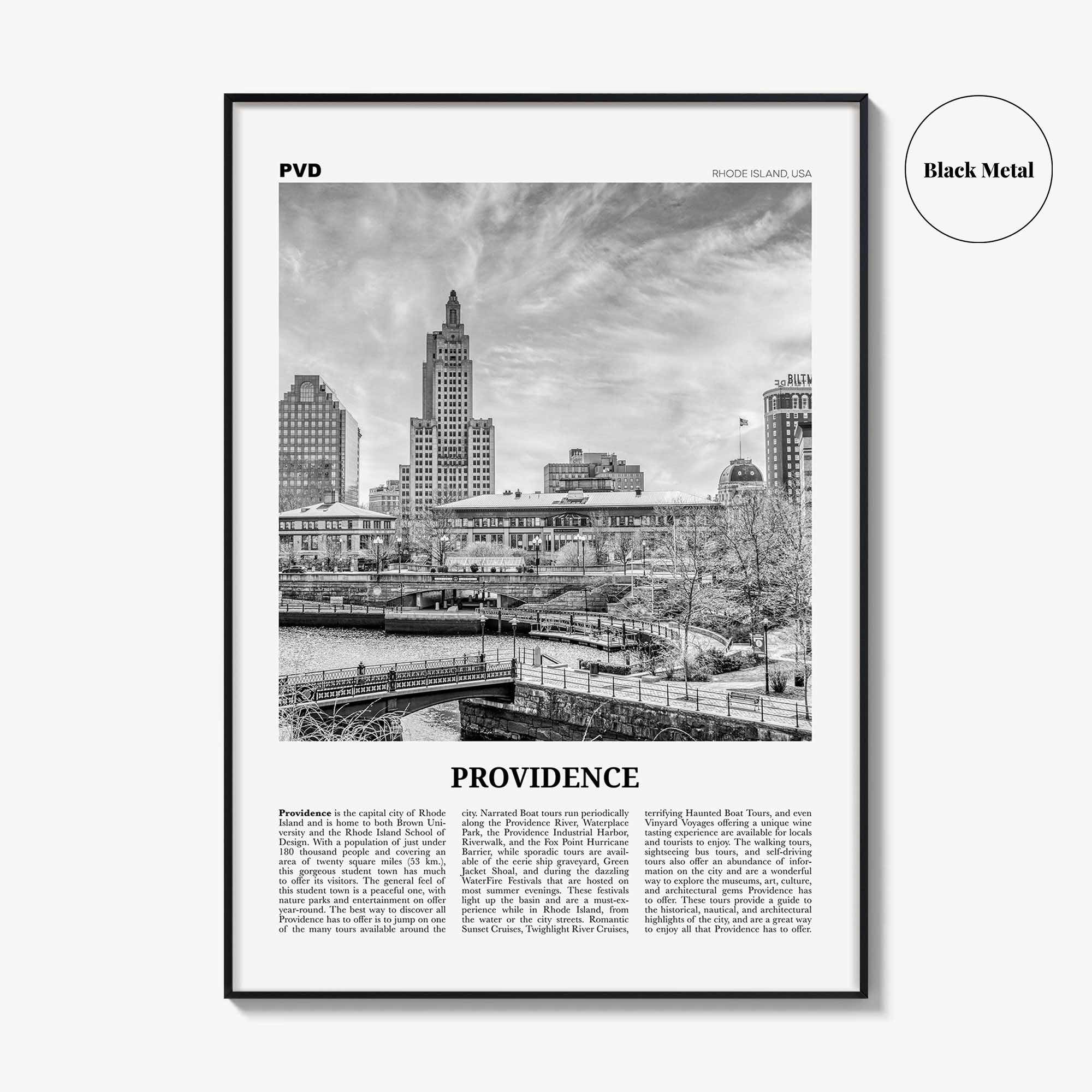 Providence Print Black and White, Providence Wall Art, Providence Poster, Providence Photo, Providence Map, Rhode Island, USA, United States