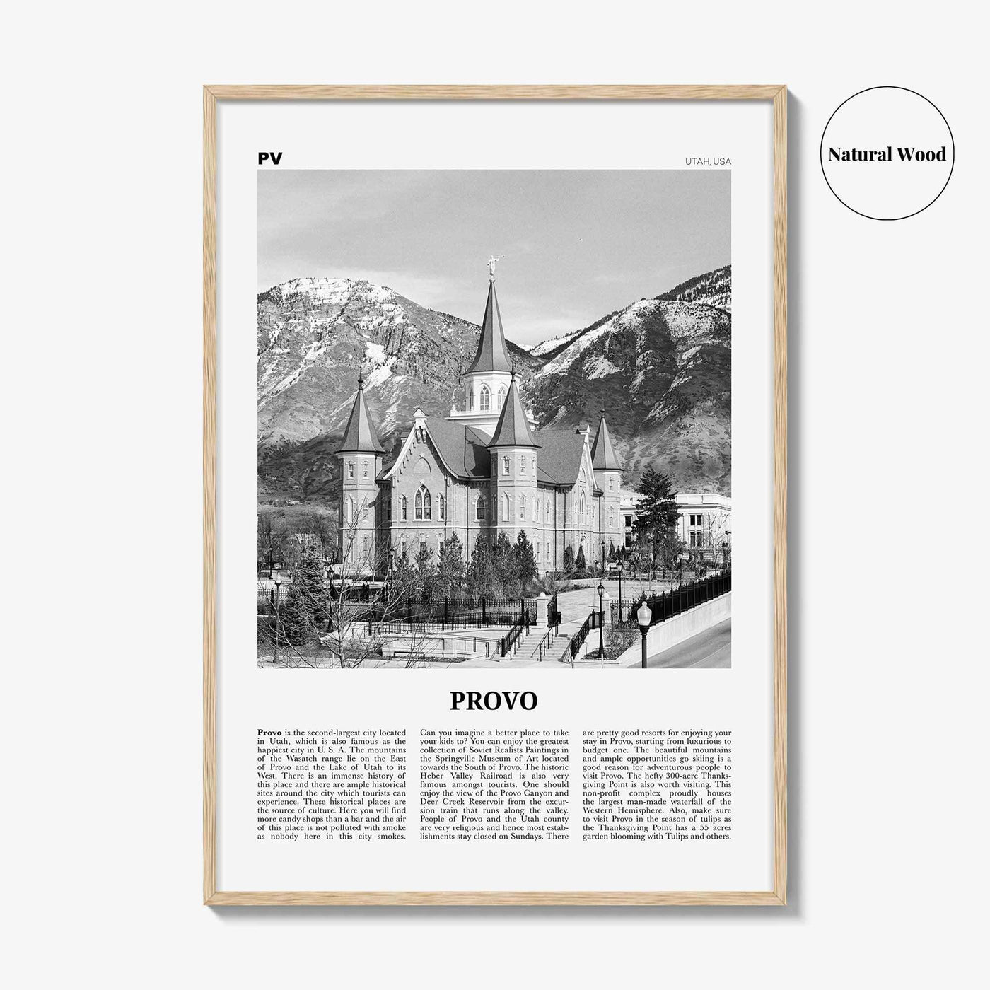 Provo Print Black and White, Provo Wall Art, Provo Poster, Provo Photo, Provo Map, Utah, USA, United States