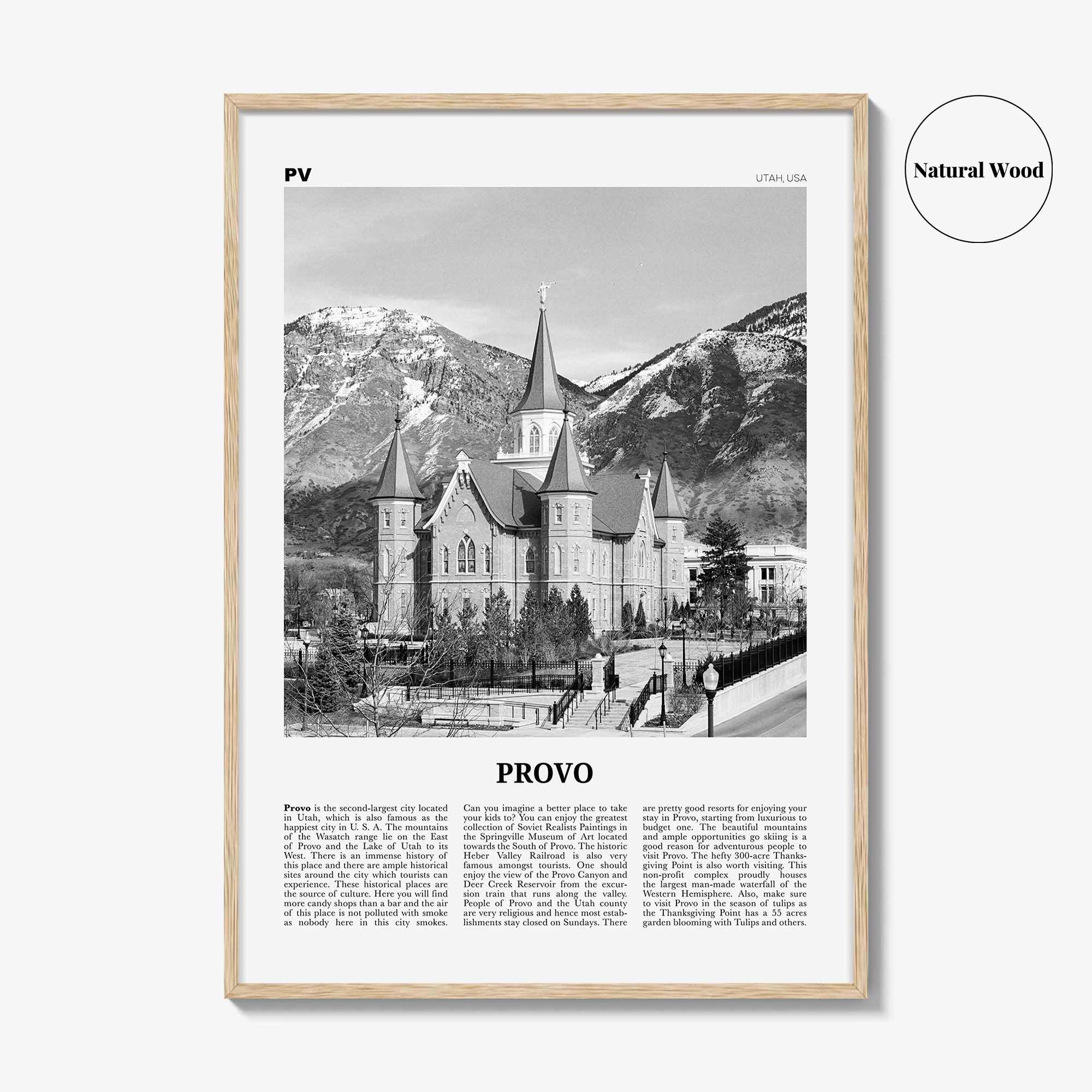 Provo Print Black and White, Provo Wall Art, Provo Poster, Provo Photo, Provo Map, Utah, USA, United States