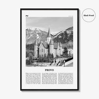 Provo Print Black and White, Provo Wall Art, Provo Poster, Provo Photo, Provo Map, Utah, USA, United States