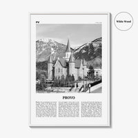 Provo Print Black and White, Provo Wall Art, Provo Poster, Provo Photo, Provo Map, Utah, USA, United States