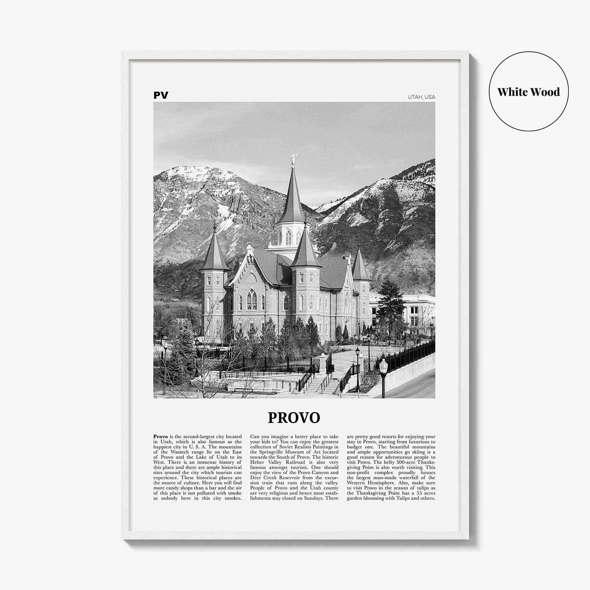 Provo Print Black and White, Provo Wall Art, Provo Poster, Provo Photo, Provo Map, Utah, USA, United States