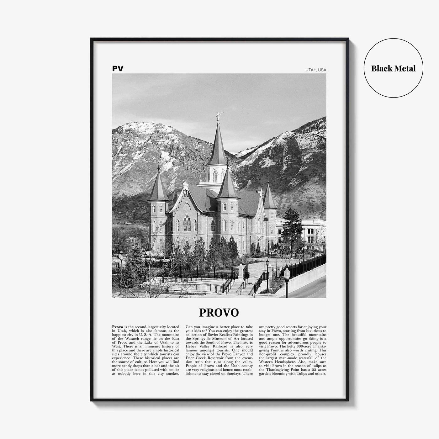 Provo Print Black and White, Provo Wall Art, Provo Poster, Provo Photo, Provo Map, Utah, USA, United States