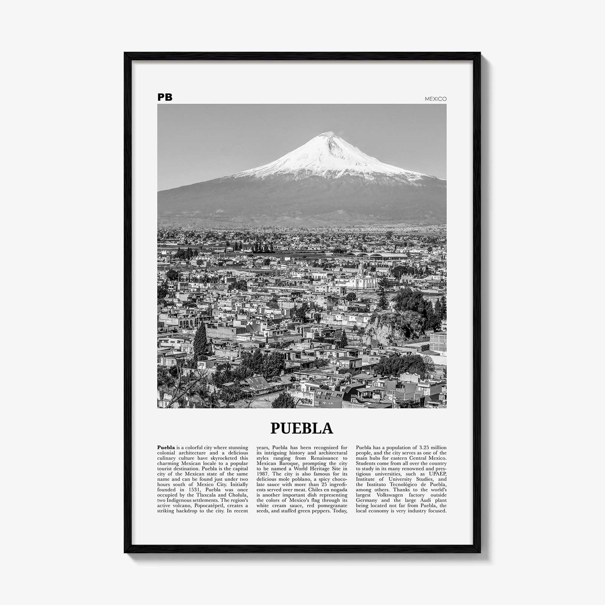Puebla Print Black and White, Puebla Wall Art, Puebla Poster, Puebla Photo, Puebla Wall Décor, Heroica Puebla de Zaragoza, Mexico