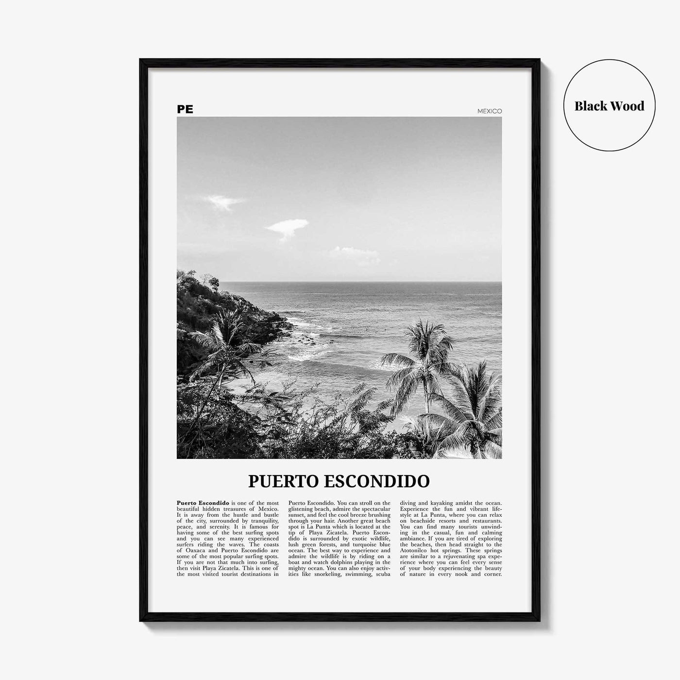 Puerto Escondido Print Black and White, Puerto Escondido Wall Art, Puerto Escondido Poster, Puerto Escondido Photo, Mexico Poster Print