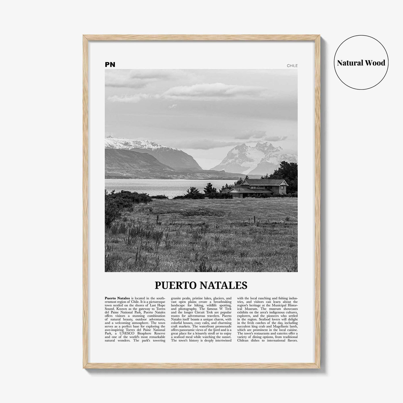 Puerto Natales Print Black and White, Puerto Natales Wall Art, Puerto Natales Poster, Puerto Natales Photo, Puerto Natales Wall Décor, Chile