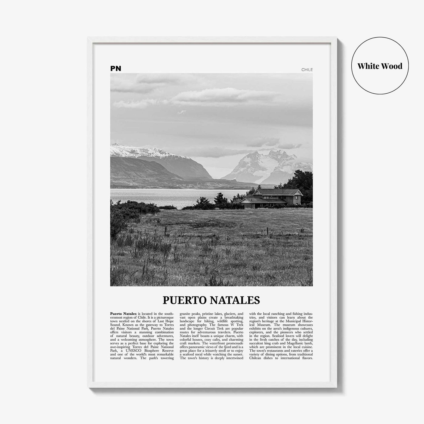 Puerto Natales Print Black and White, Puerto Natales Wall Art, Puerto Natales Poster, Puerto Natales Photo, Puerto Natales Wall Décor, Chile