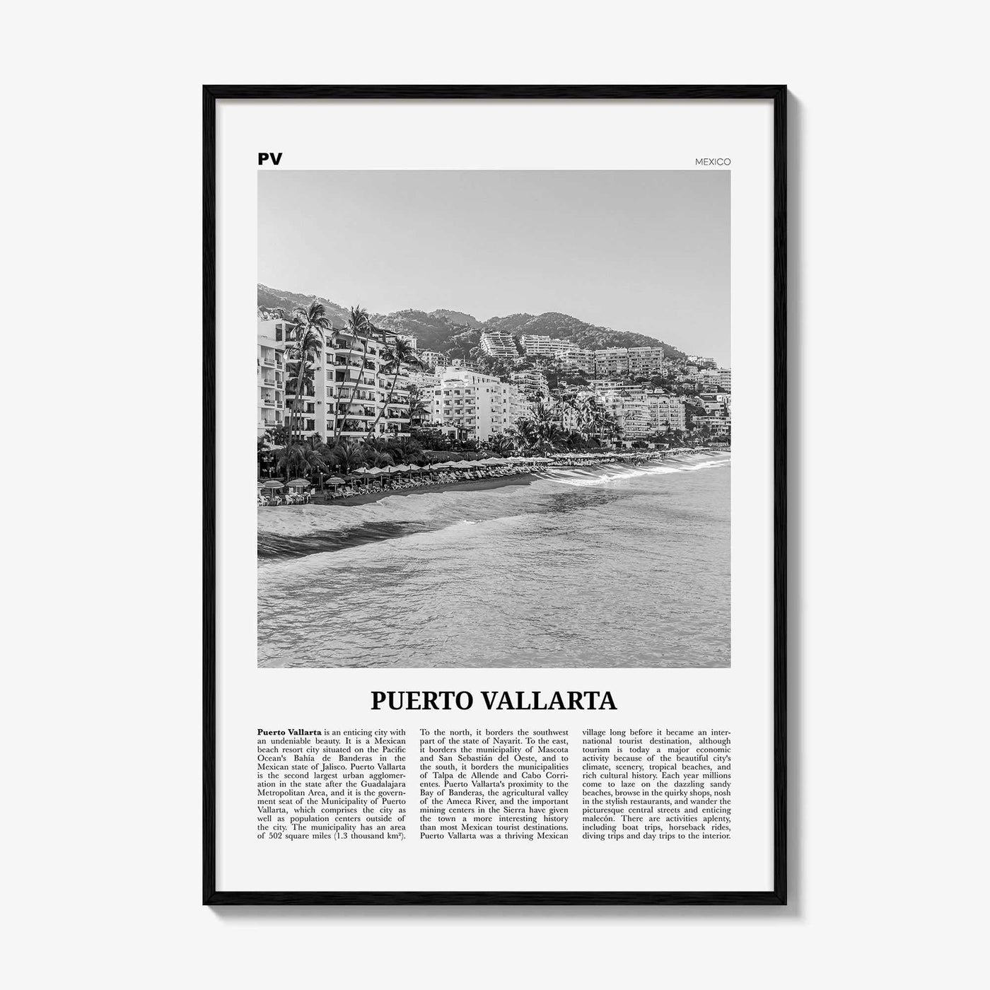 Puerto Vallarta Print Black and White, Puerto Vallarta Wall Art, Puerto Vallarta Poster, Puerto Vallarta Photo, Mexico