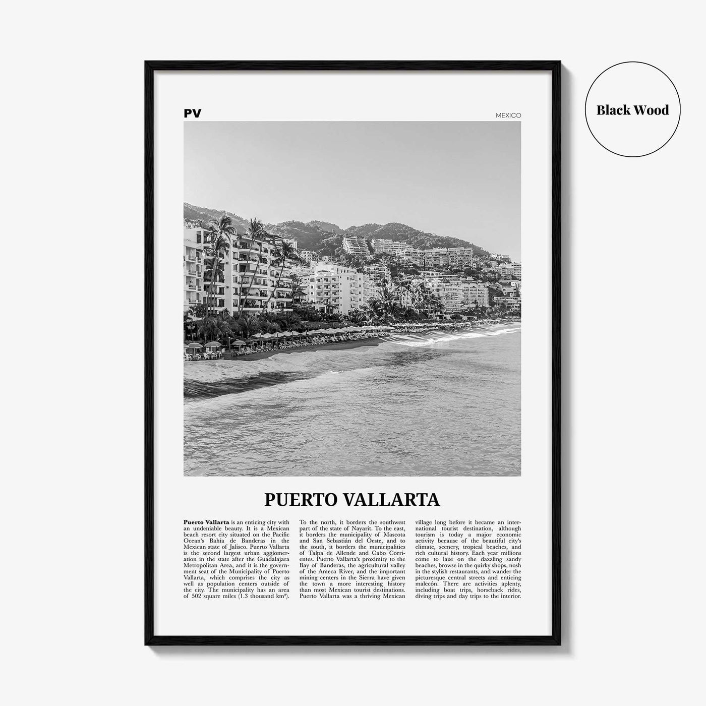 Puerto Vallarta Print Black and White, Puerto Vallarta Wall Art, Puerto Vallarta Poster, Puerto Vallarta Photo, Mexico