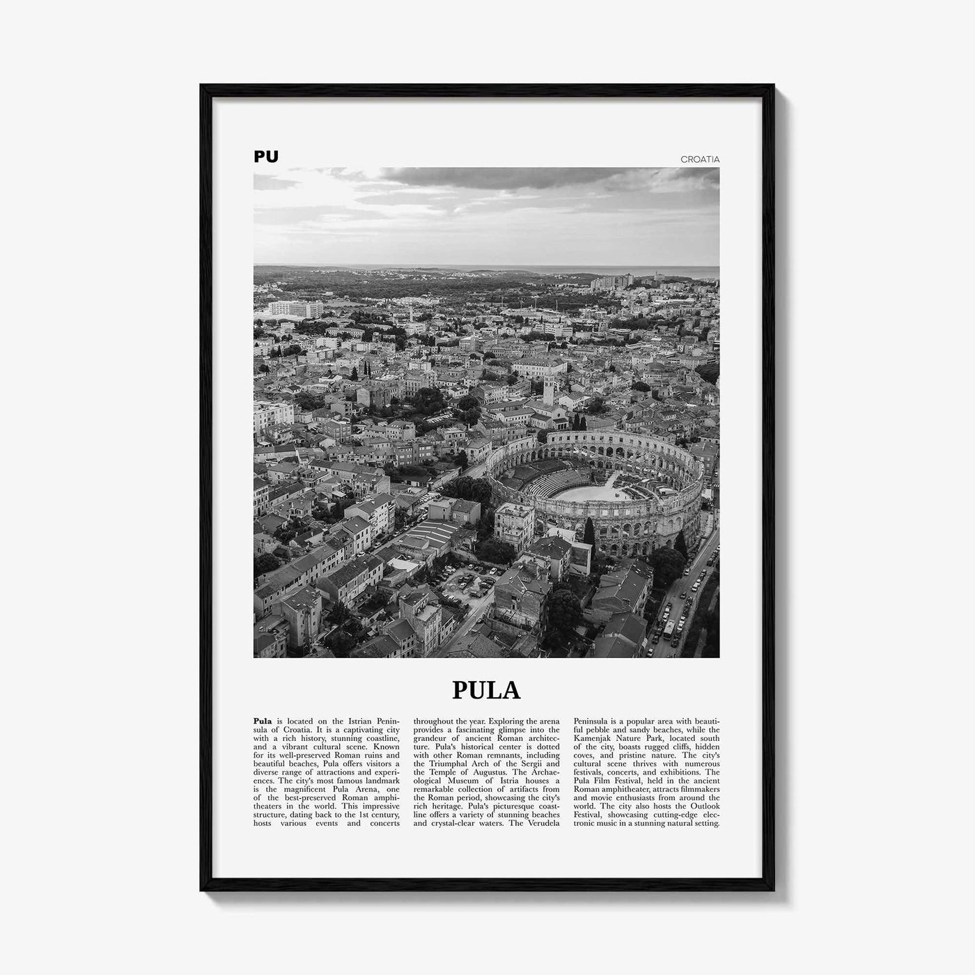 Pula Print Black and White, Pula Wall Art, Pula Poster, Pula Photo, Pula Wall Décor, Pula Map, Croatia
