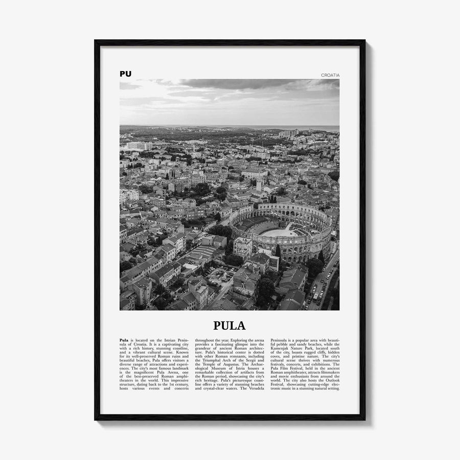 Pula Print Black and White, Pula Wall Art, Pula Poster, Pula Photo, Pula Wall Décor, Pula Map, Croatia