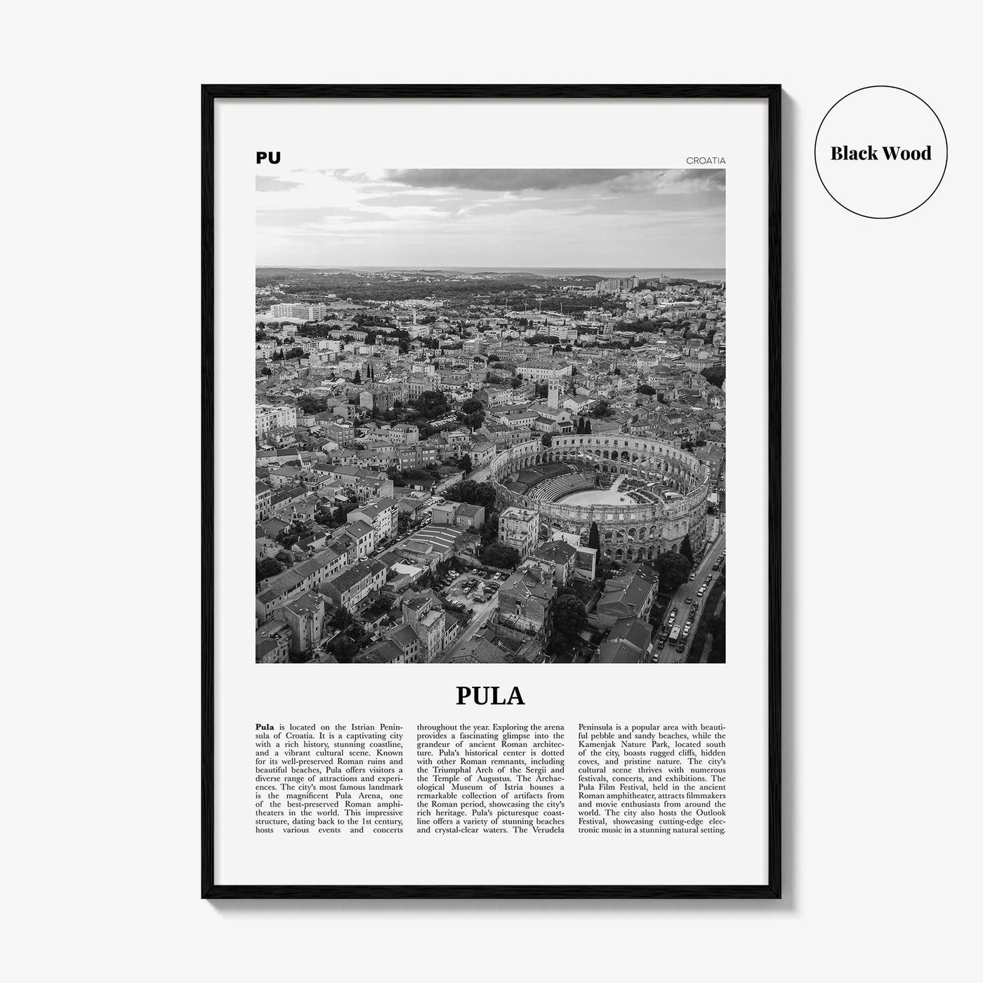 Pula Print Black and White, Pula Wall Art, Pula Poster, Pula Photo, Pula Wall Décor, Pula Map, Croatia