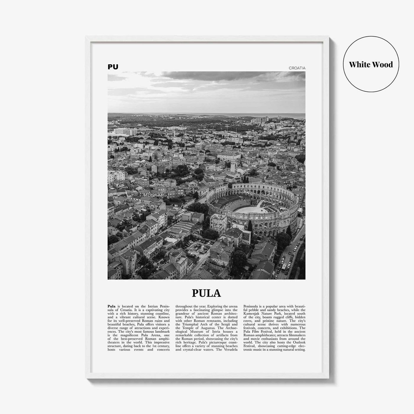 Pula Print Black and White, Pula Wall Art, Pula Poster, Pula Photo, Pula Wall Décor, Pula Map, Croatia