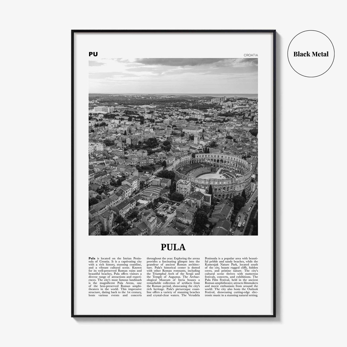 Pula Print Black and White, Pula Wall Art, Pula Poster, Pula Photo, Pula Wall Décor, Pula Map, Croatia
