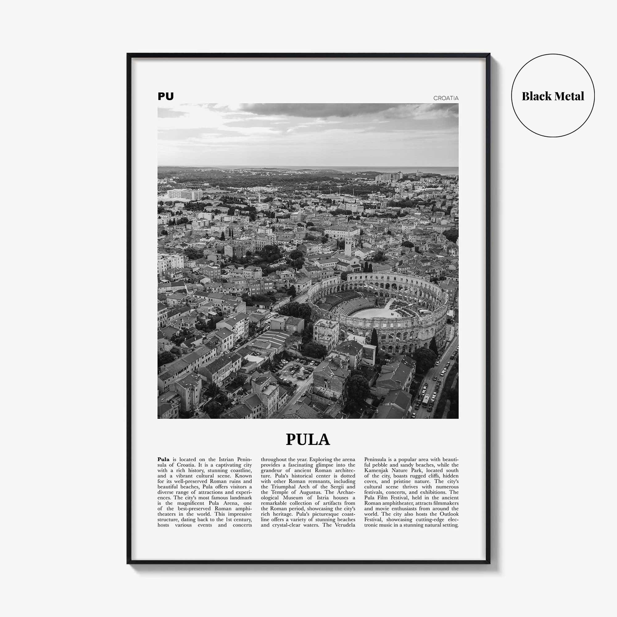 Pula Print Black and White, Pula Wall Art, Pula Poster, Pula Photo, Pula Wall Décor, Pula Map, Croatia