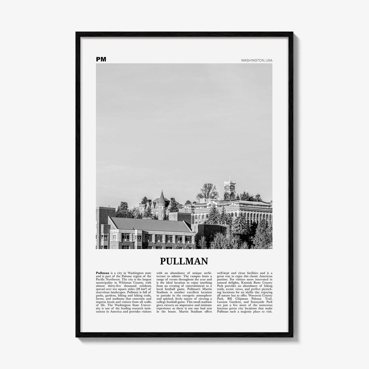 Pullman Print Black and White, Pullman Wall Art, Pullman Poster, Pullman Photo, Pullman Map, Washington, USA, United States