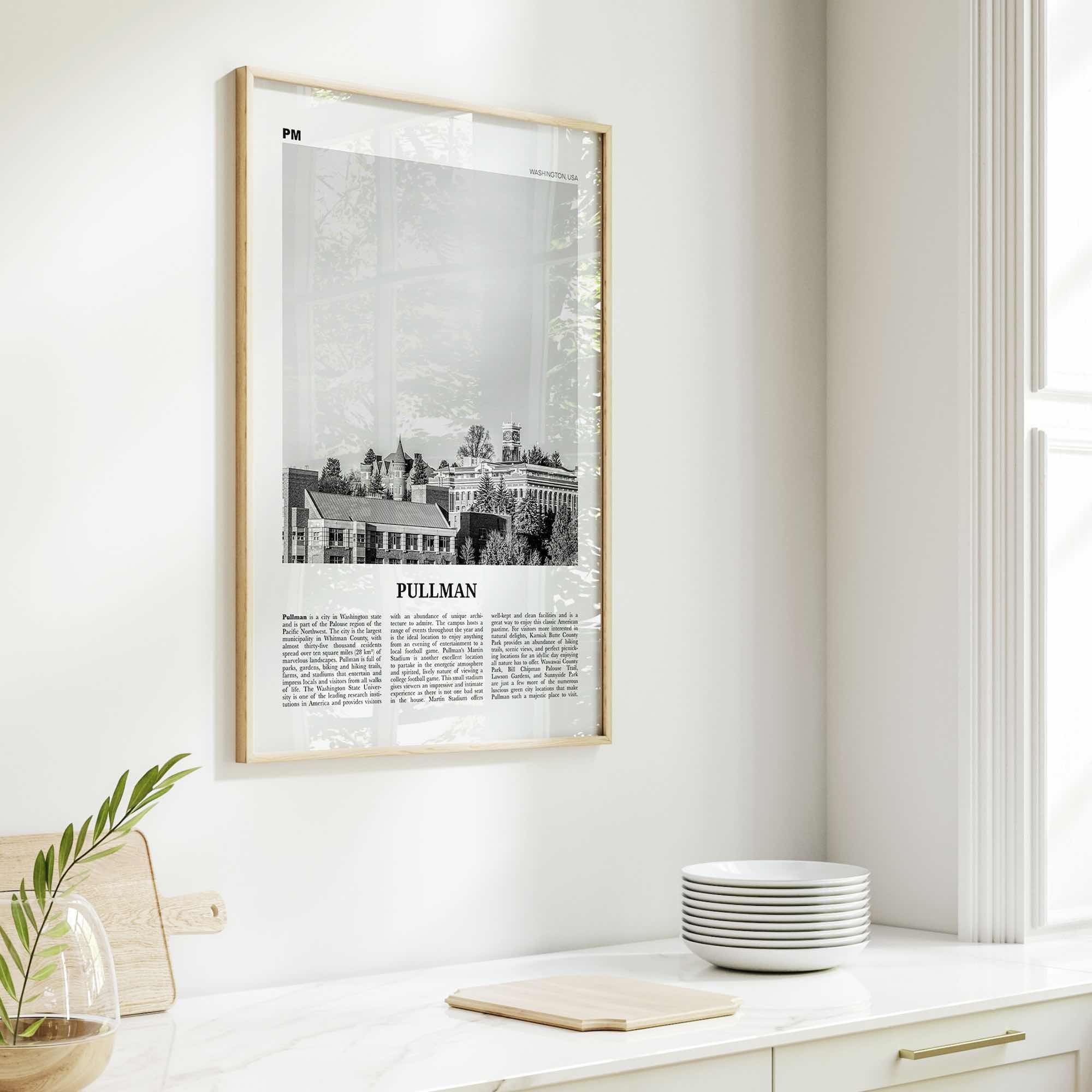 Pullman Print Black and White, Pullman Wall Art, Pullman Poster, Pullman Photo, Pullman Map, Washington, USA, United States