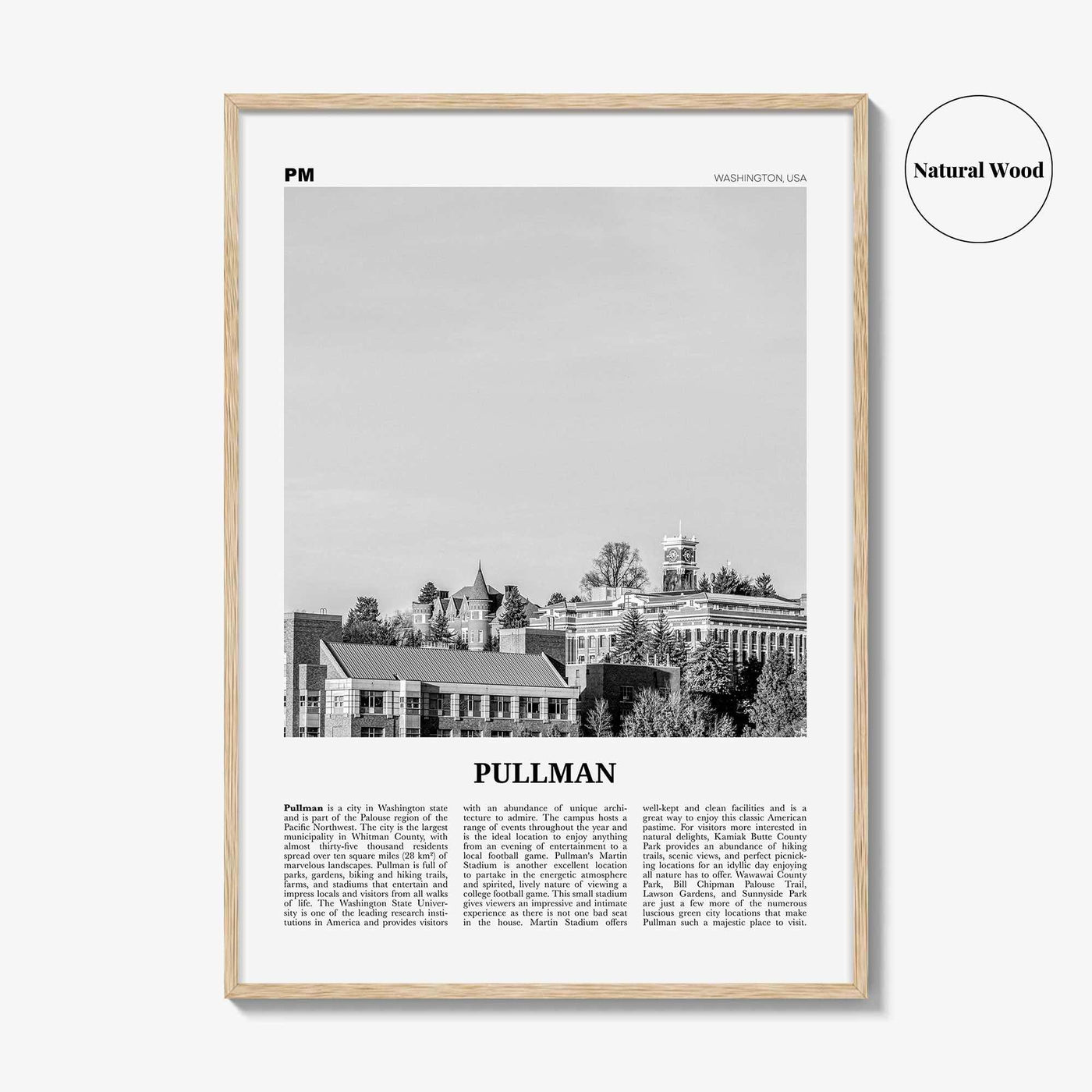 Pullman Print Black and White, Pullman Wall Art, Pullman Poster, Pullman Photo, Pullman Map, Washington, USA, United States