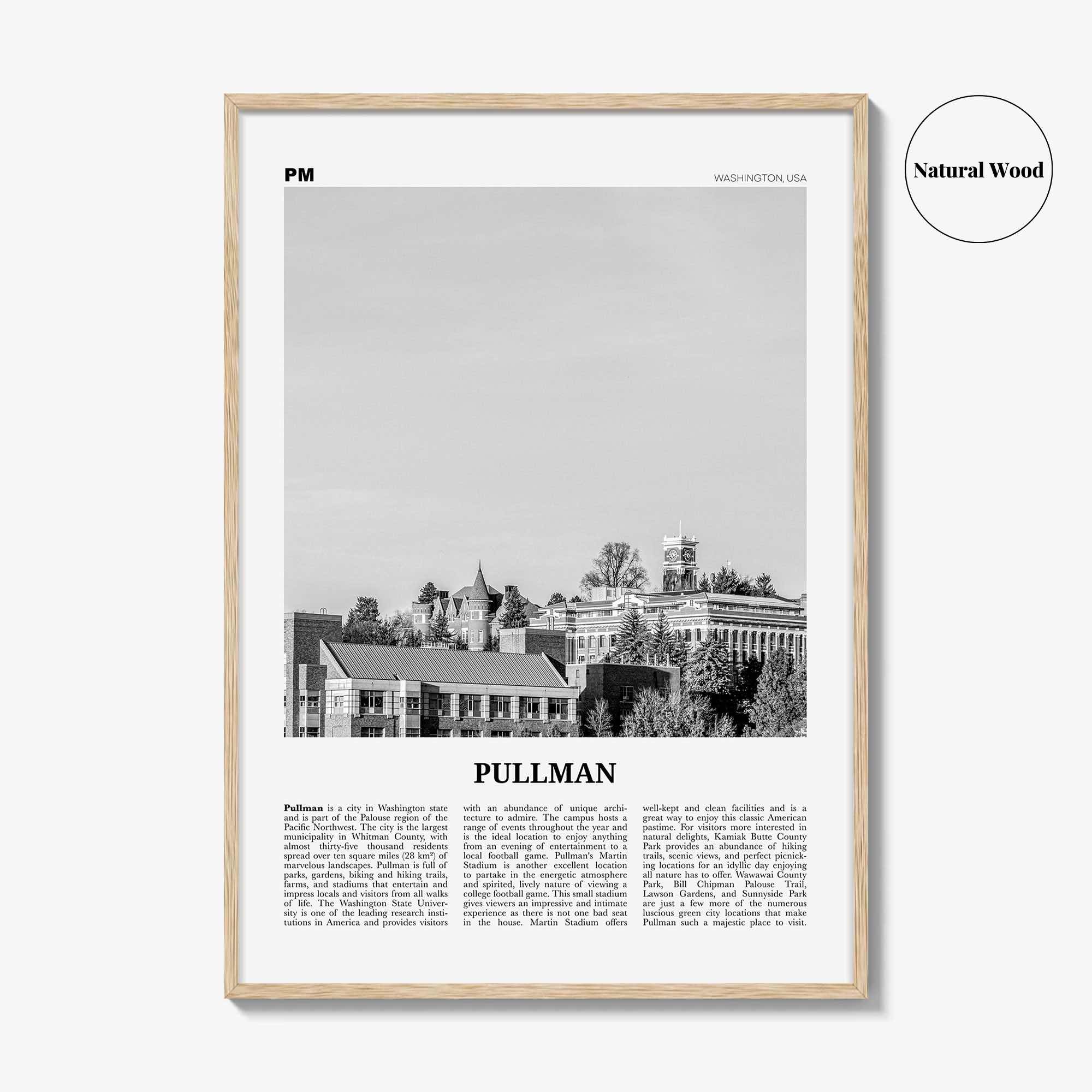 Pullman Print Black and White, Pullman Wall Art, Pullman Poster, Pullman Photo, Pullman Map, Washington, USA, United States