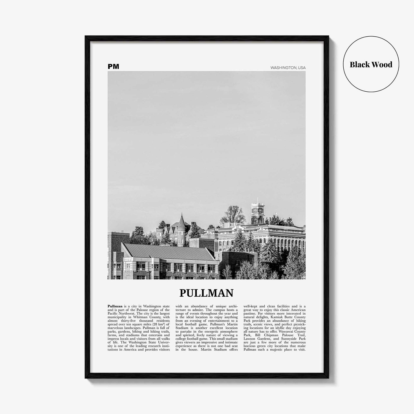 Pullman Print Black and White, Pullman Wall Art, Pullman Poster, Pullman Photo, Pullman Map, Washington, USA, United States