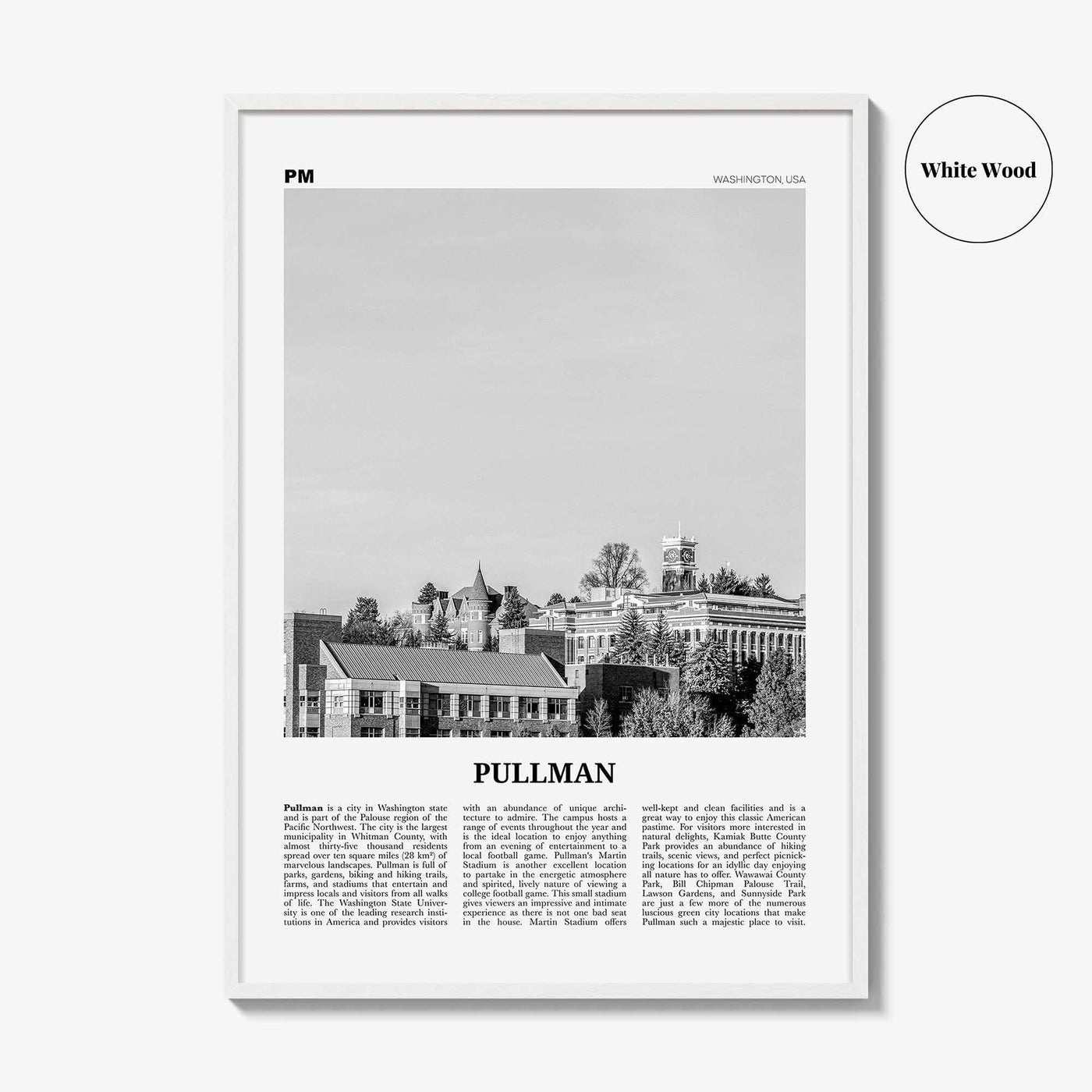 Pullman Print Black and White, Pullman Wall Art, Pullman Poster, Pullman Photo, Pullman Map, Washington, USA, United States