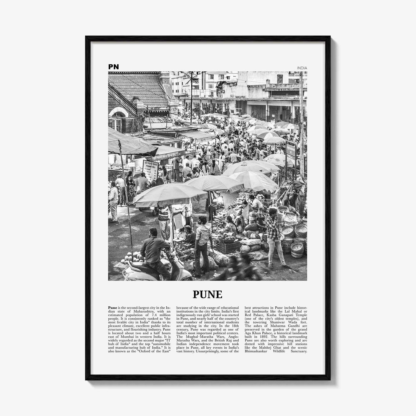 Pune Print Black and White, Pune Wall Art, Pune Poster, Pune Photo, Pune Wall Décor, Poona, India, Maharashtra