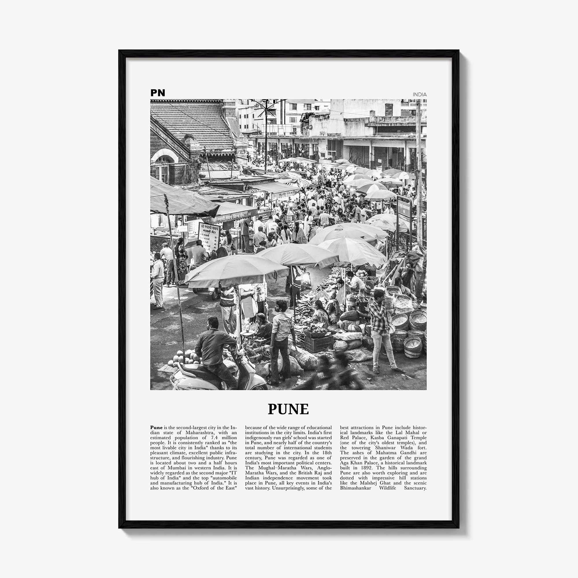 Pune Print Black and White, Pune Wall Art, Pune Poster, Pune Photo, Pune Wall Décor, Poona, India, Maharashtra